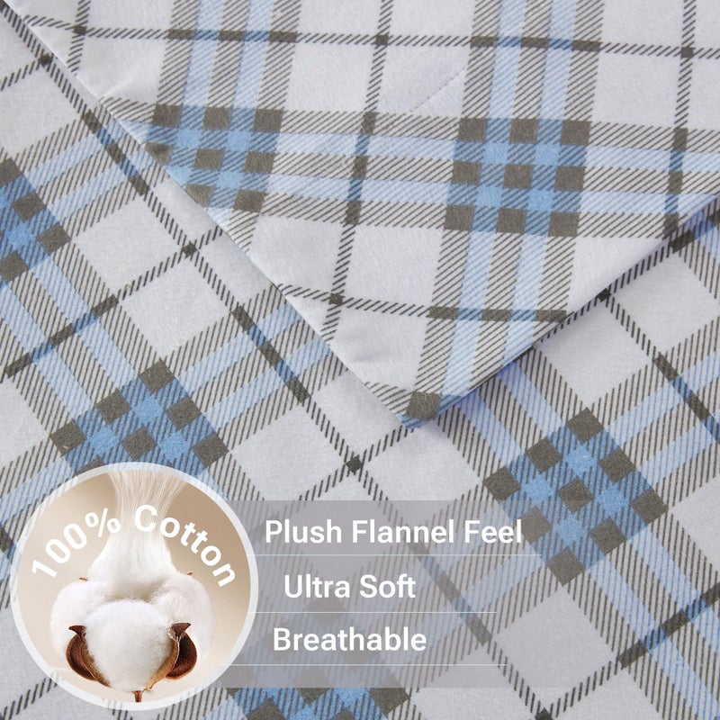 Sleep Philosophy True North by Sleep Philosophy Cozy Flannel Warm 100% Cotton Sheet - Novelty Print Animals Stars Cute Ultra Soft Cold Weather Bedding Set, Queen, Blue Plaid 4 Piece - Image 3