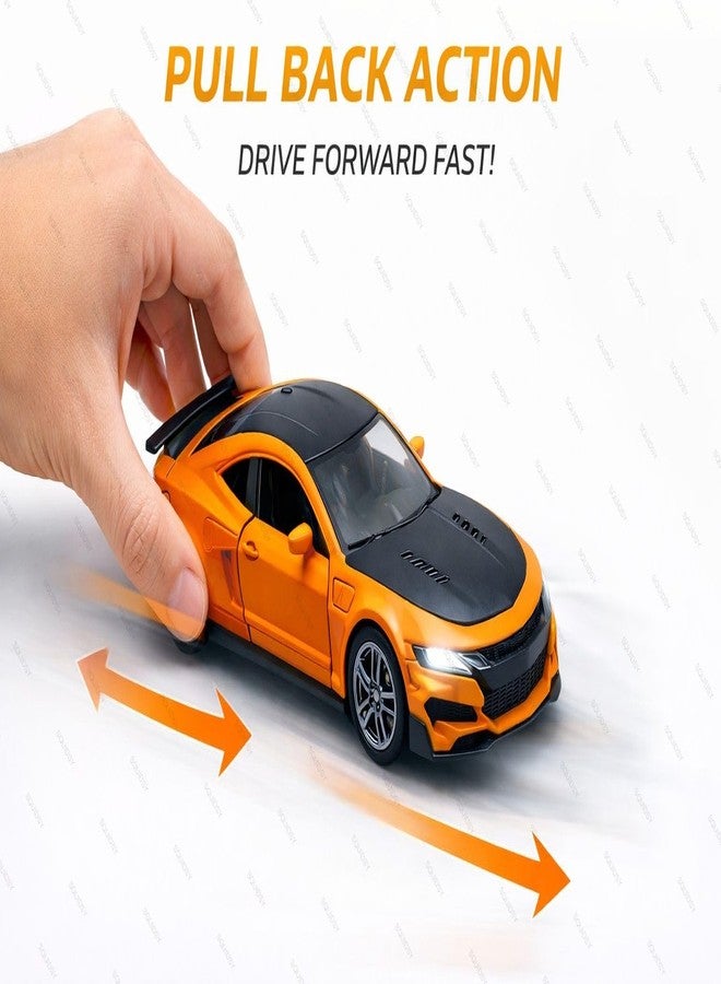 SQUIDSY Chevrolet Camaro Toy Car 1:36 Scale Diecast Metal Pull Back Vehicle with Openable Doors, Lights & Music – Sports Model for Kids, Boys & Collectors (Orange) - Image 2