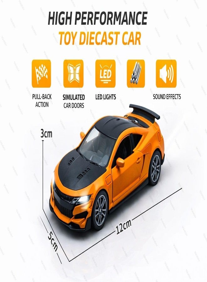 SQUIDSY Chevrolet Camaro Toy Car 1:36 Scale Diecast Metal Pull Back Vehicle with Openable Doors, Lights & Music – Sports Model for Kids, Boys & Collectors (Orange) - Image 4