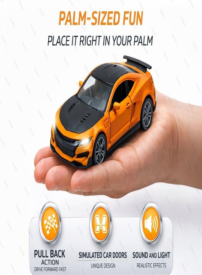 SQUIDSY Chevrolet Camaro Toy Car 1:36 Scale Diecast Metal Pull Back Vehicle with Openable Doors, Lights & Music – Sports Model for Kids, Boys & Collectors (Orange) - Image 3