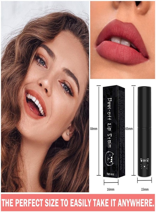 QIUFSSE 2PCS Peel Off Lip Stain Lip Tint Matte Liquid Lipstick Nude Lip Gloss Long Lasting Waterproof Lip Tint Stain Non-stick Cup Peel Off Lipstick Lip Makeup for Women Girls （01#+02#） - Image 5