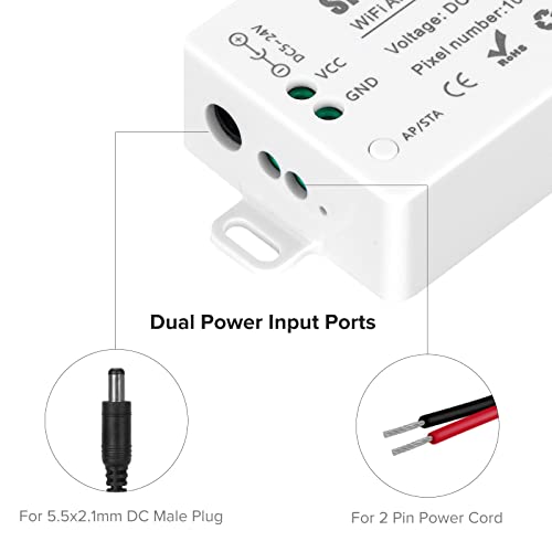 SEZO WS2812B WiFi Controller, iOS/Android App Control DC 5V24V SP801E for SK6812 WS2815 Digital One-Wire RZ Code LED Driver IC RGB LED Strip Matrix Panel Light AP/STA Mode - Image 5