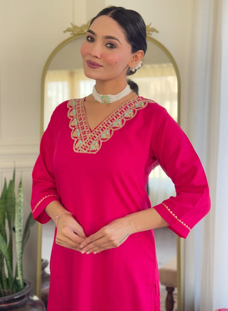 Super Asian "Rayon Slub Kurta with Rayon Slub Pant & Teby Silk Printed Dupatta – Embroidered Design" - Image 5