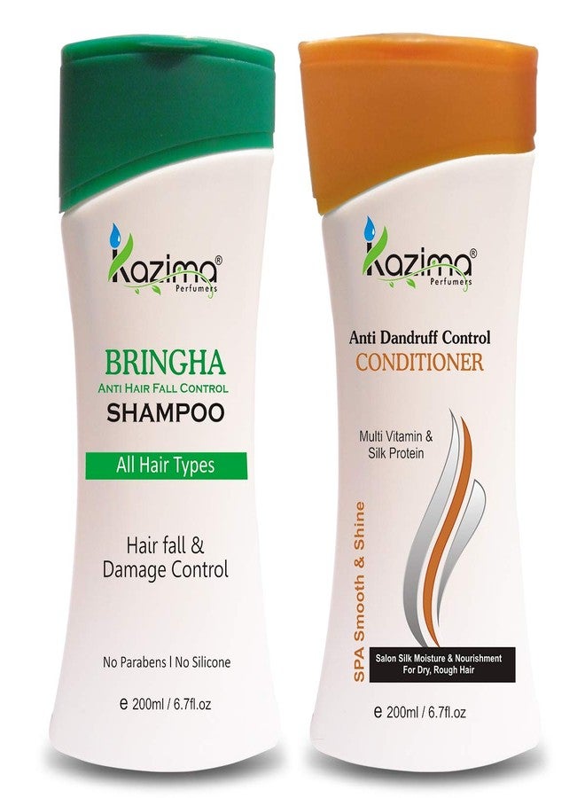 KAZIMA Bringha Anti Hair Fall Control Shampoo (200ml) + Anti Dandruff Control Conditioner (200ml) For Clean Gently Nourish Hair, Falling Hair Intensive & Hair Growth Treatment - Contains power of 9 bringha plants (All Types of Hair) (No Parabens, No Silicones & No Salt) - Image 2