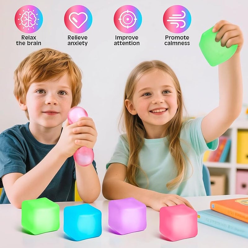QITAI 4 Pack Stress Cube, Slow Rising Ice Cube Balls For Adults Kids, Sensory Fidget Toy Anxiety Relief, Square Shape Squishy Classroom Prizes, Nice Party Favors - Image 4