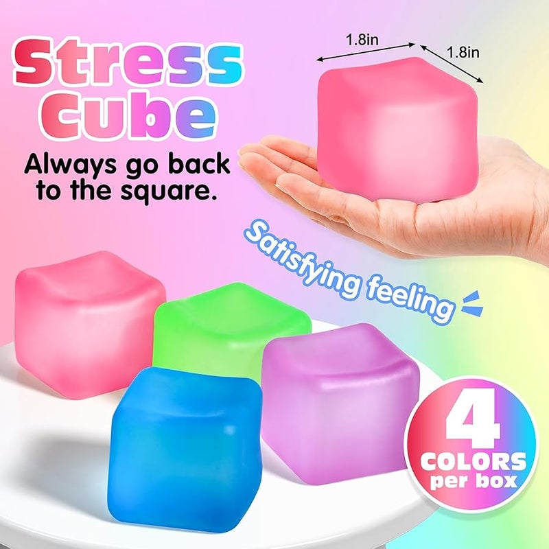 QITAI 4 Pack Stress Cube, Slow Rising Ice Cube Balls For Adults Kids, Sensory Fidget Toy Anxiety Relief, Square Shape Squishy Classroom Prizes, Nice Party Favors - Image 3