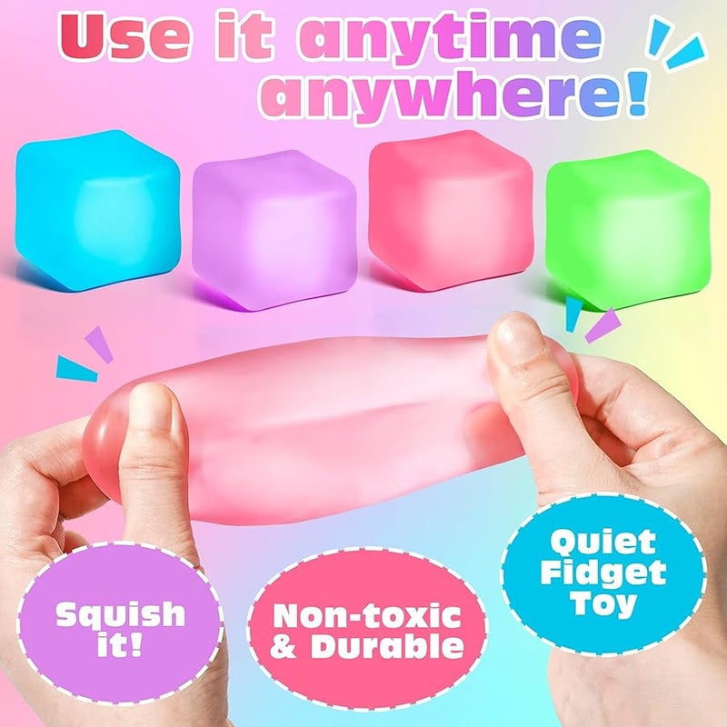 QITAI 4 Pack Stress Cube, Slow Rising Ice Cube Balls For Adults Kids, Sensory Fidget Toy Anxiety Relief, Square Shape Squishy Classroom Prizes, Nice Party Favors - Image 2