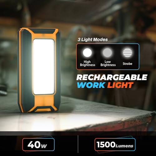 innofox 2-Pack LED Rechargeable Magnetic Work Light 40W 1500 Lumens, Hanging Hook with 3 Modes, LED Work Light for Car Repair, Camping, and Hurricane Use - Image 2