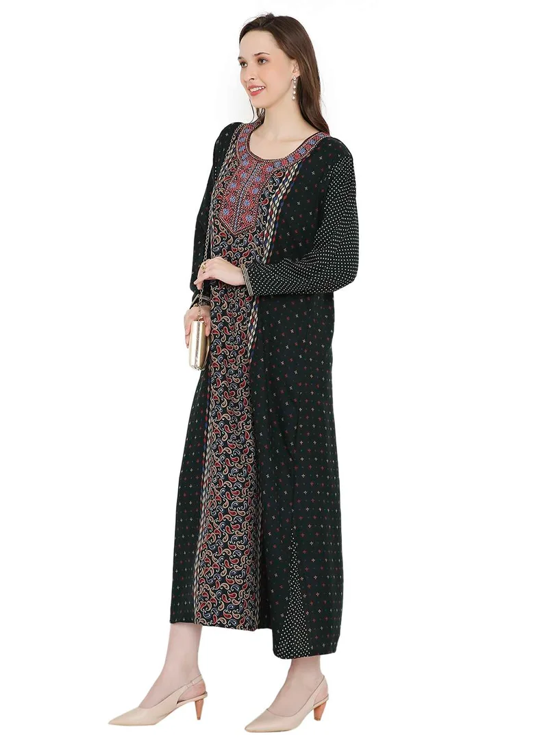 HANA & SARA ELEGANT FLORAL PRINTED WITH STONE WORK FARASHA JALABIYA WITH UNIQUE THREAD EMBROIDERY