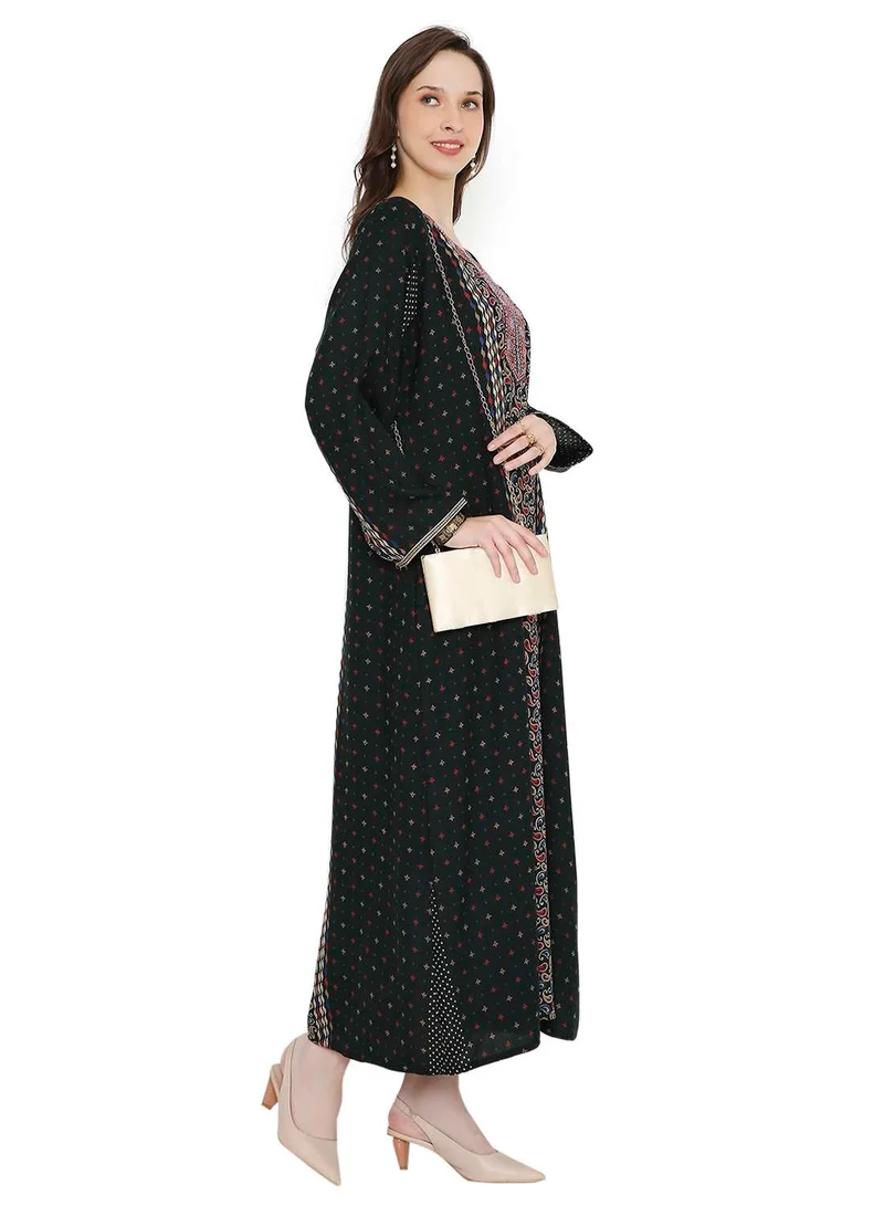HANA & SARA ELEGANT FLORAL PRINTED WITH STONE WORK FARASHA JALABIYA WITH UNIQUE THREAD EMBROIDERY