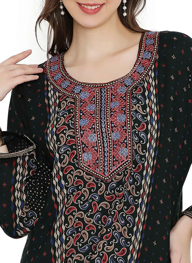 HANA & SARA ELEGANT FLORAL PRINTED WITH STONE WORK FARASHA JALABIYA WITH UNIQUE THREAD EMBROIDERY