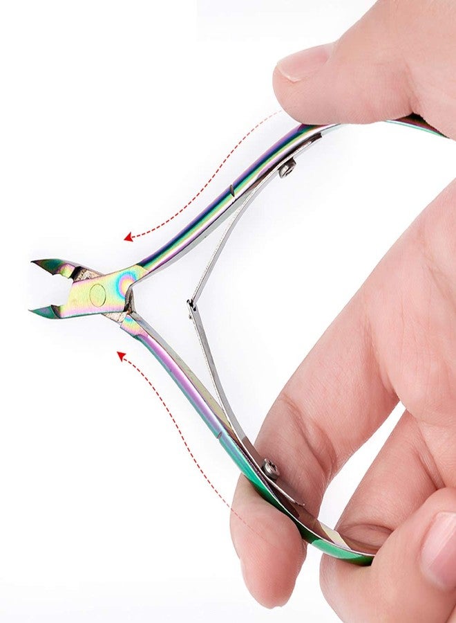 JOLLYSTYLE Colorful Stainless Steel Nail Art Tools Pinching Cuticle Pusher and Cuticle Cutter Nipper - Multifunction False Nail Cutter Shaping Tweezers Manicure Tools - Image 5