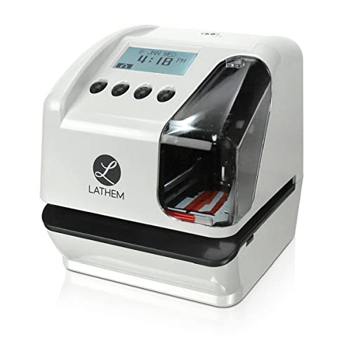 Lathem LT5000 Electronic Multi-Line Date and Numbering Document Stamp Time Clock, Clear, Gray, 7.1" x 6.1" x 7" - Image 1