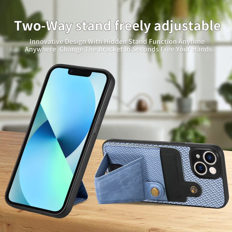 HuHa Case Cover For iPhone 13 mini Carbon Fiber Wallet Flip Card K-shaped Holder Phone Case(Blue) - Image 4