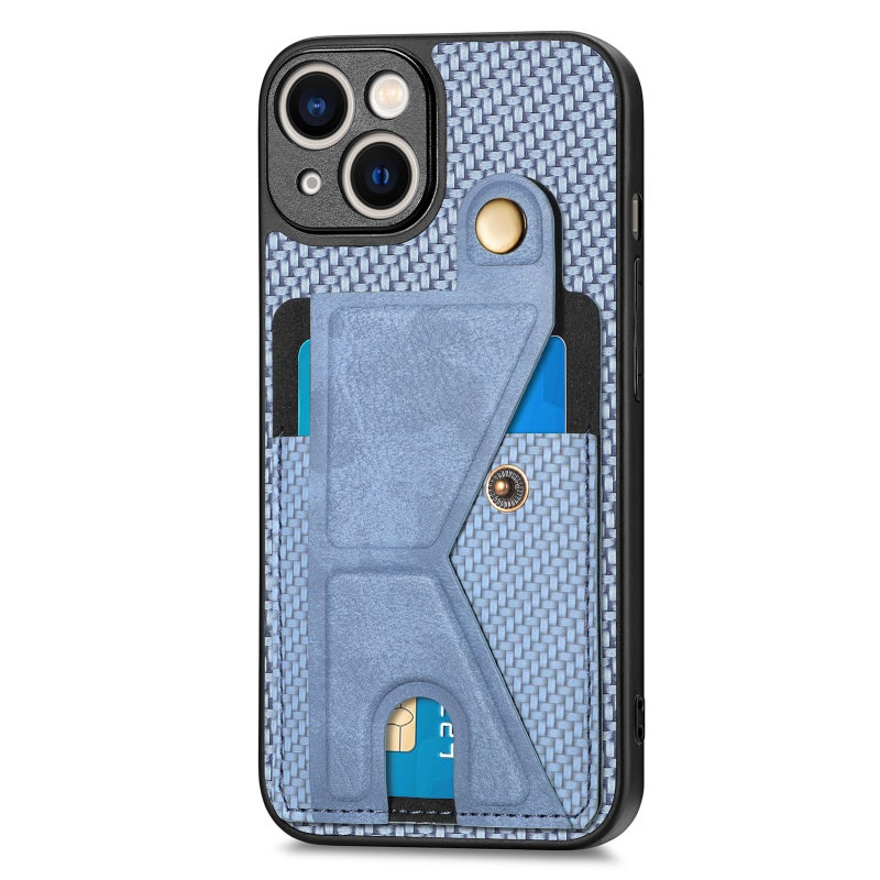 HuHa Case Cover For iPhone 13 mini Carbon Fiber Wallet Flip Card K-shaped Holder Phone Case(Blue) - Image 2