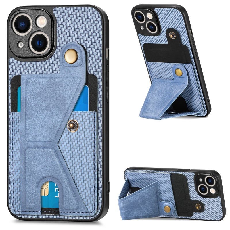 HuHa Case Cover For iPhone 13 mini Carbon Fiber Wallet Flip Card K-shaped Holder Phone Case(Blue) - Image 1