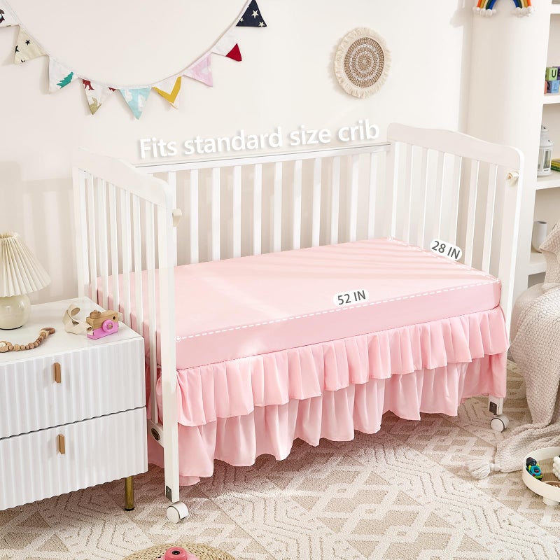 NacoMoco 3-Piece Tufted Ruffle Crib Bedding Set for Girls - Ultra Soft Baby Bedding Set Includes Boho Crib Comforter, Sheet & Skirt (Light Pink) - Image 4
