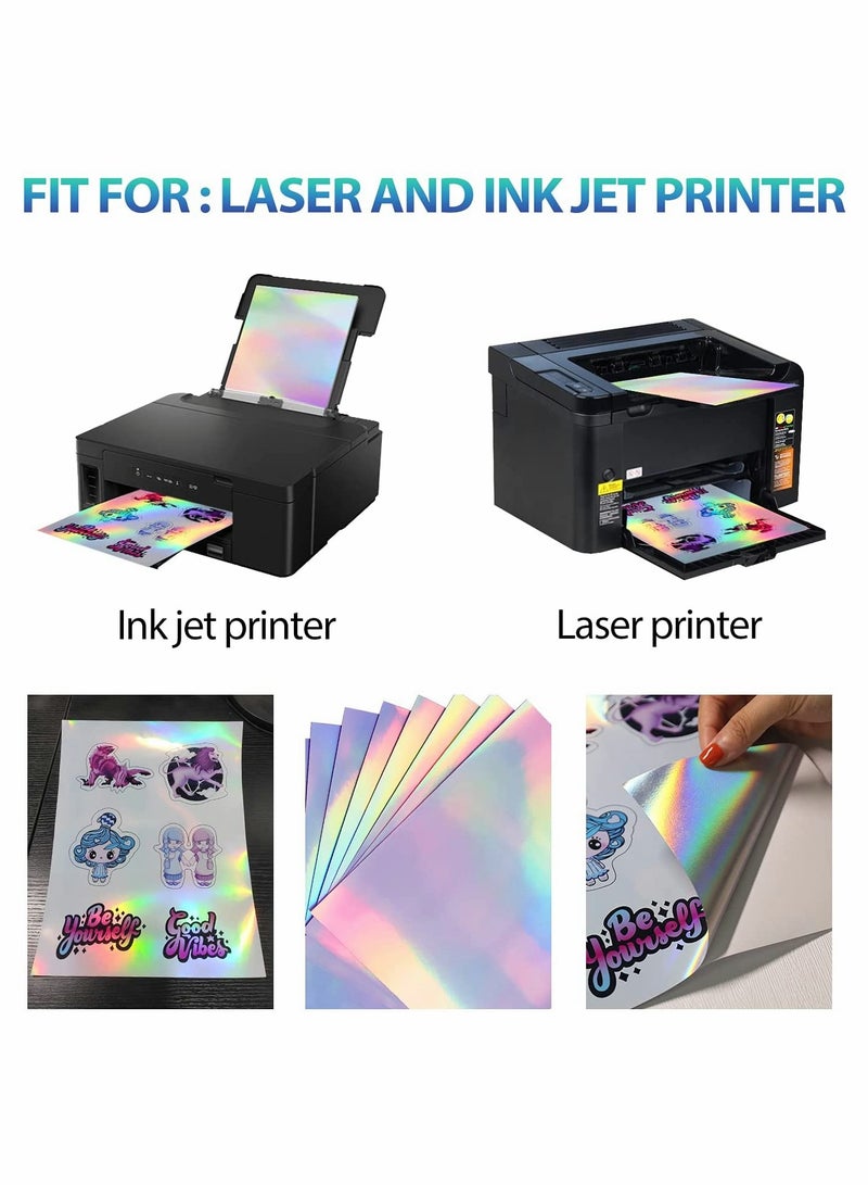 Rainbow Waterproof Sticker Paper A4 Size Quick Drying Vinyl for Inkjet and Laser Printers 20 Sheets - Image 2