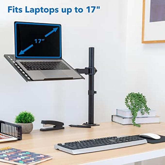Mount-It! LAPTOP DESK MOUNT | FULL MOTION LAPTOP ARM WITH VENTED TRAY | CLAMP AND GROMMET BASE - Image 3