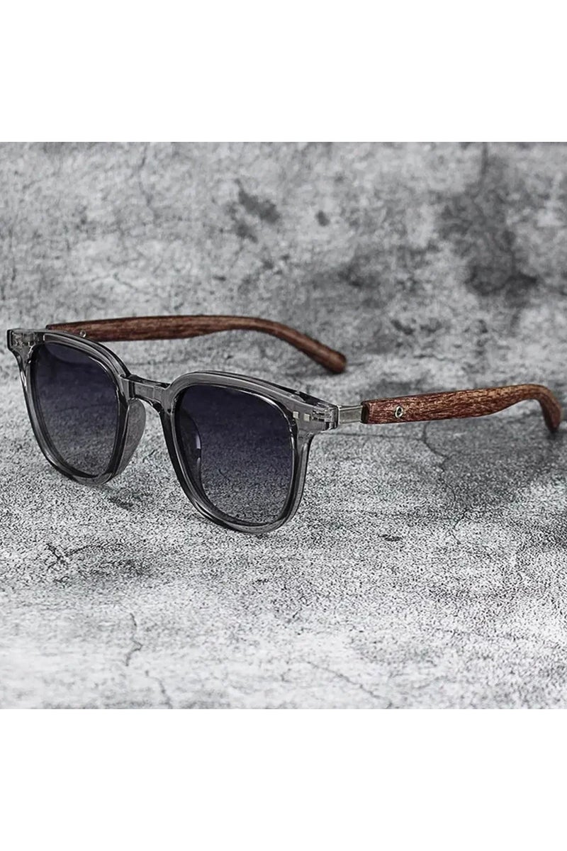 Transparent Gray Trendy Retro Wood Grain Sunglasses Polarized UV Protection for Men Women Perfect fo