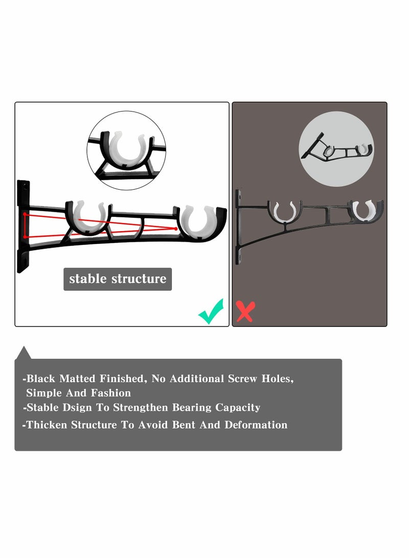 SOLARAE Curtain Double Rod Holder, Heavy Duty Curtain Rod Holder for 1" Curtain Rod, Curtain Rod Hook for Wall Black Double Curtain Holder Hook, 3 Piece Curtain Rod Holder - Image 4