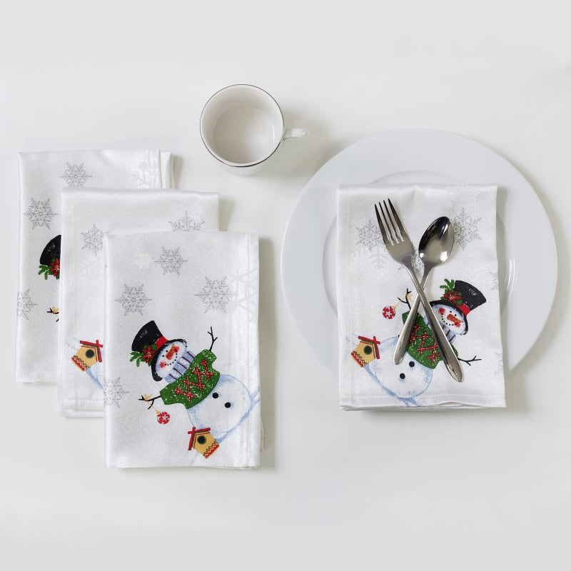 Benson Mills Believe Snowman Engineered Printed Fabric Cloth Napkins for Christmas Winter and Holiday Tablecloths Believe Snowman 19 x 19 Napkins Set of 4 - Image 1
