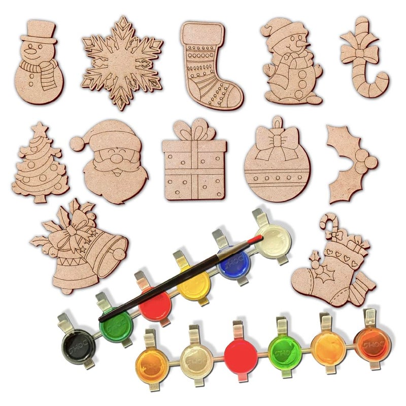 Mini Leaves Wooden DIY Christmas Santa Claus Wooden Fridge Magnets Cut Outs Multicolor Set of 12 Festive Season Fridge Magnetic Toys for Kids 3 4 5 Years Kids - Image 2