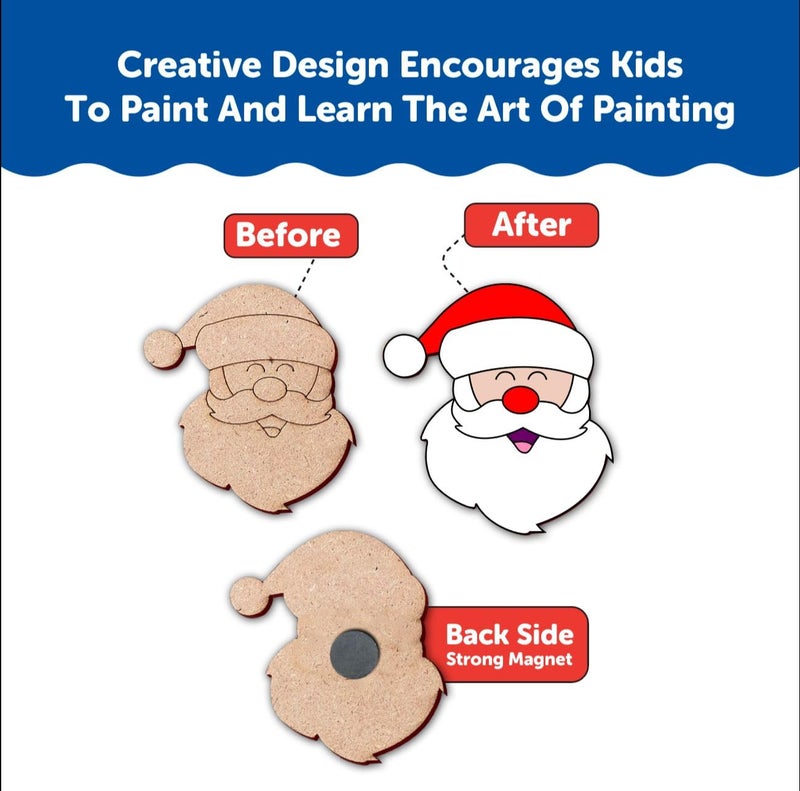 Mini Leaves Wooden DIY Christmas Santa Claus Wooden Fridge Magnets Cut Outs Multicolor Set of 12 Festive Season Fridge Magnetic Toys for Kids 3 4 5 Years Kids - Image 4