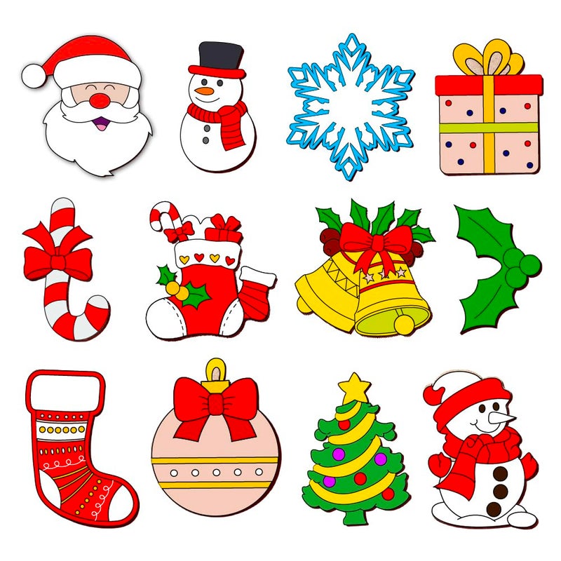 Mini Leaves Wooden DIY Christmas Santa Claus Wooden Fridge Magnets Cut Outs Multicolor Set of 12 Festive Season Fridge Magnetic Toys for Kids 3 4 5 Years Kids - Image 5