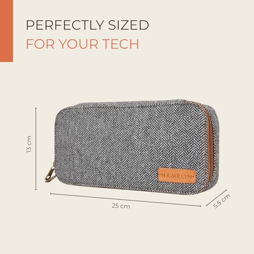 HAMELIN Oslo Tech Organizer Pouch|Grey Herringbone,Tweed Fabric|All in One Gadget Organizer|Multipurpose Pouch for Men & Women|Stylish Storage for Earphone, USB Cable, Power Bank, Mobile Charger - Image 2