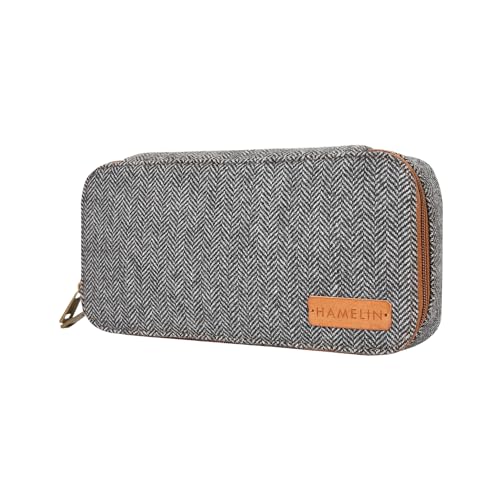 HAMELIN Oslo Tech Organizer Pouch|Grey Herringbone,Tweed Fabric|All in One Gadget Organizer|Multipurpose Pouch for Men & Women|Stylish Storage for Earphone, USB Cable, Power Bank, Mobile Charger - Image 1