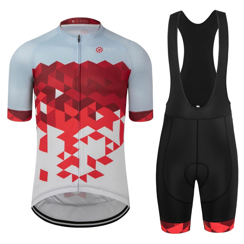 GCRFL Mens Cycling Jersey Set Road Bike Shorts Sleeves Jersey Zipper Pokcet Bib Shorts with Padded Cycling Clothing kit Men Red White M