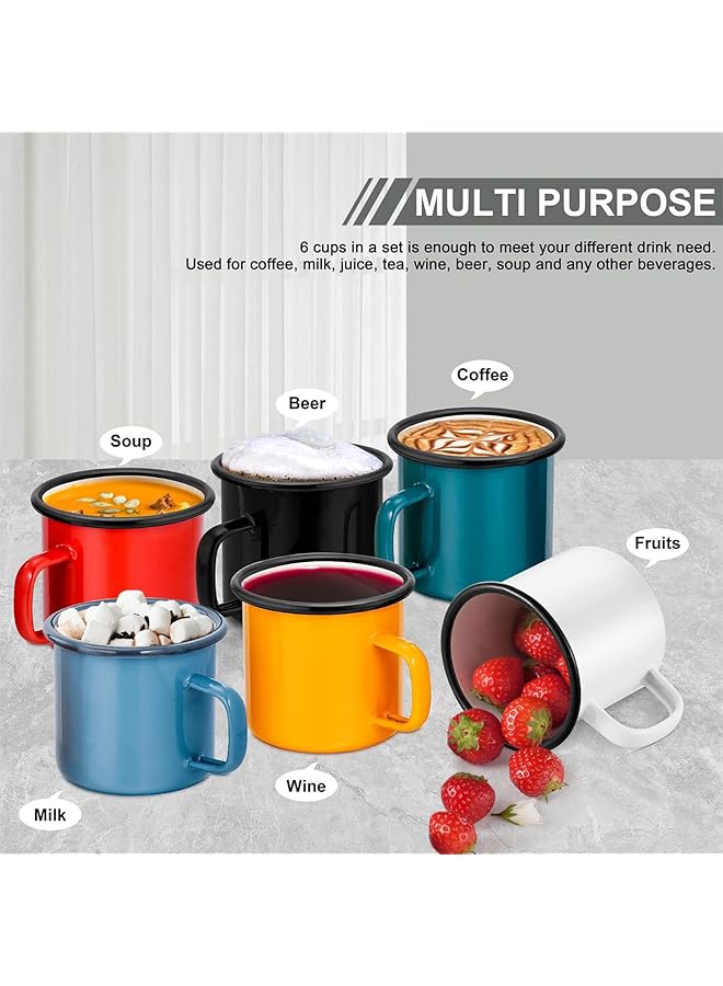 Excefore 6 Pcs Enamel Camping Mugs 12 oz Portable Camp Drinking Cups with Handle Vintage Metal Mugs for Home Office School Camping and Party Supplies - Image 5