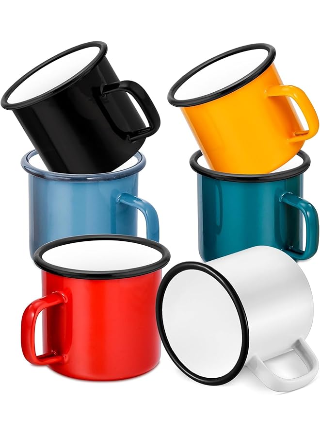Excefore 6 Pcs Enamel Camping Mugs 12 oz Portable Camp Drinking Cups with Handle Vintage Metal Mugs for Home Office School Camping and Party Supplies - Image 1