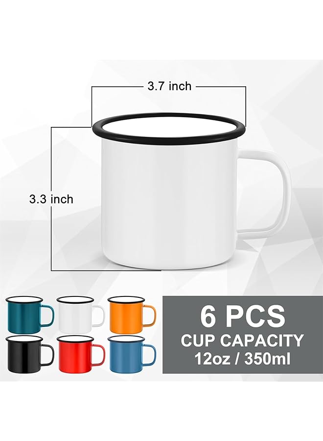 Excefore 6 Pcs Enamel Camping Mugs 12 oz Portable Camp Drinking Cups with Handle Vintage Metal Mugs for Home Office School Camping and Party Supplies - Image 2