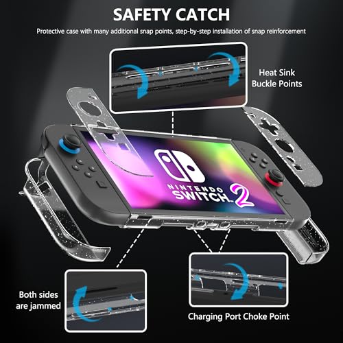 FANPL [Improved Easy Dockable Version] Clear Glitter Case for Nintendo Switch 2, FANPL Protective Cover for Switch 2 and JoyCon Controller - Strong and Durable, Not Easy to Fall Off - Image 3