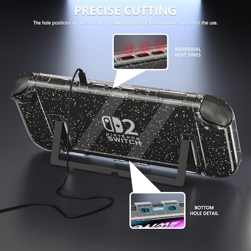 FANPL [Improved Easy Dockable Version] Clear Glitter Case for Nintendo Switch 2, FANPL Protective Cover for Switch 2 and JoyCon Controller - Strong and Durable, Not Easy to Fall Off - Image 4