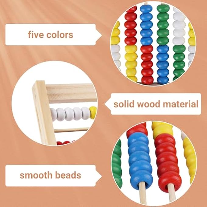 WOODEN ABACUS, SLIDE RULE FRAME, CLASS RULING SLIDER, 100 BEADS, 100 COUNTING STICKS, 40 DIGITAL CARDS, AGES 3+ - Image 4