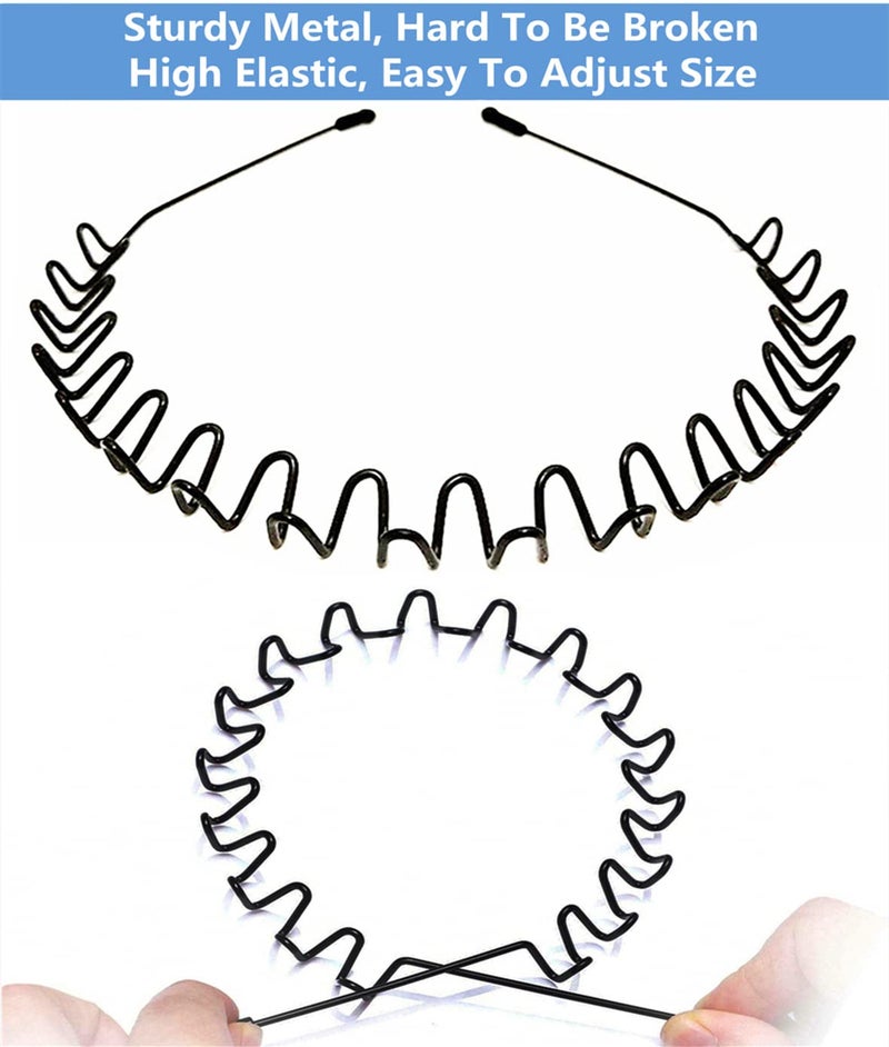 bodbop Metal Hair Band for Men Headband Women Bands Unisex Black Wavy Spring Outdoor Sports Headbands Men's Hoop Clips Accessories Simple Elastic Non Slip Head Headwear - Image 2