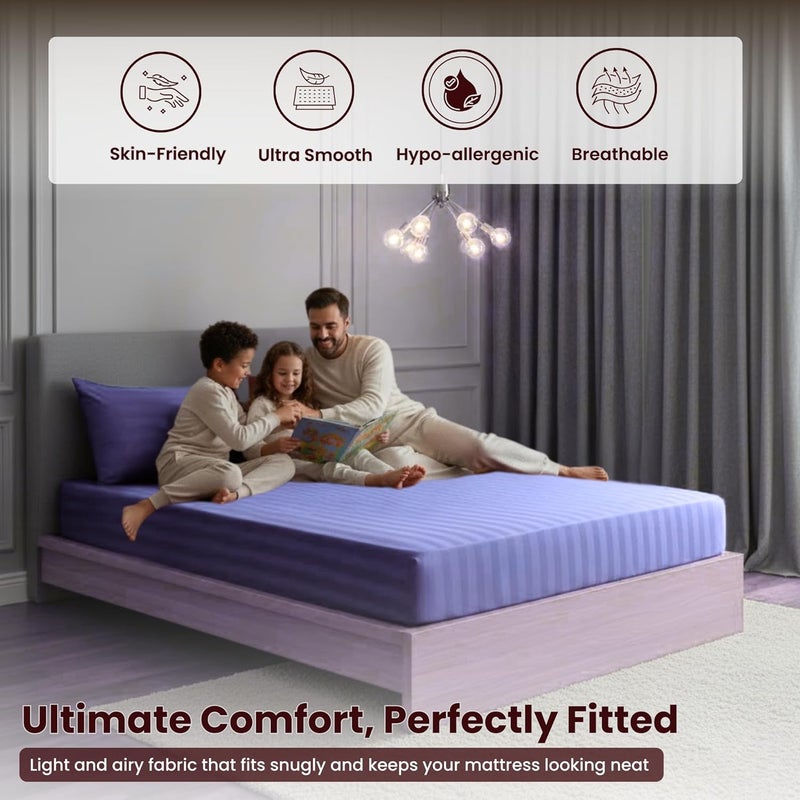 OSBED Hotel Quality Striped Fitted Sheet - Lavender, Twin Size (100 x 190cm) - Image 4