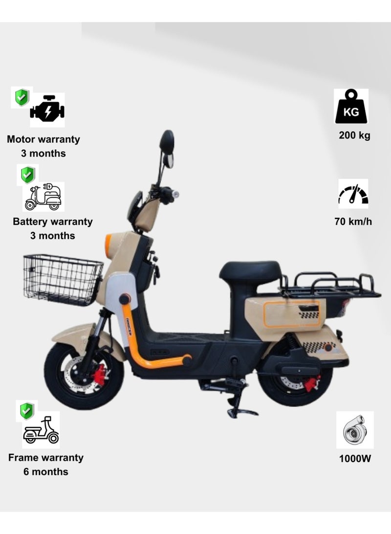 كاميل ITQ-7 برو، دراجة كهربائية للبالغين، 1000 واط، إطار 14 بوصة، مدى 105 كم، مع سلة ومرايا، بني - Image 1