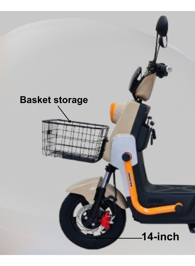 كاميل ITQ-7 برو، دراجة كهربائية للبالغين، 1000 واط، إطار 14 بوصة، مدى 105 كم، مع سلة ومرايا، بني - Image 2