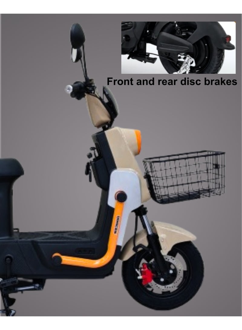 كاميل ITQ-7 برو، دراجة كهربائية للبالغين، 1000 واط، إطار 14 بوصة، مدى 105 كم، مع سلة ومرايا، بني - Image 3