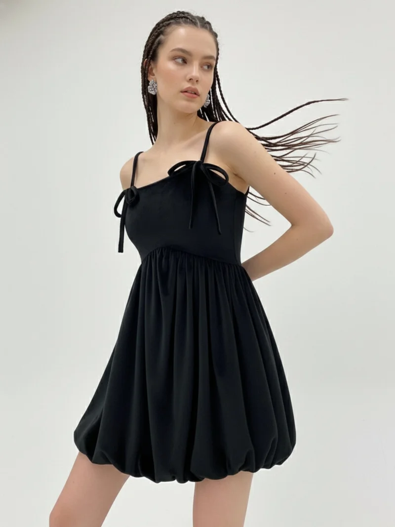 Outzidr  Black Bubblehem Dress for Women | Best Price UAE