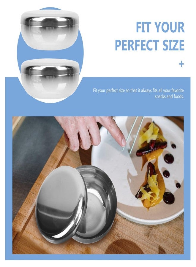 Yardwe 2pcs Stainless Steel Rice Bowl with Lid, Double Wall Insulated Korean Silver Bowls for Soup Rice Storage Outdoor Camping Kitchen Use - Image 2