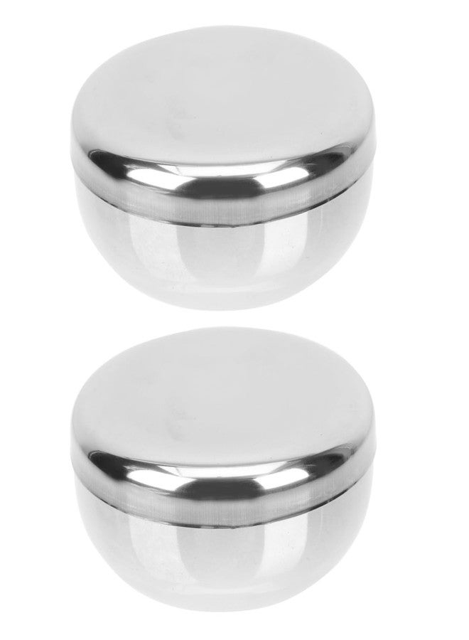 Yardwe 2pcs Stainless Steel Rice Bowl with Lid, Double Wall Insulated Korean Silver Bowls for Soup Rice Storage Outdoor Camping Kitchen Use - Image 1