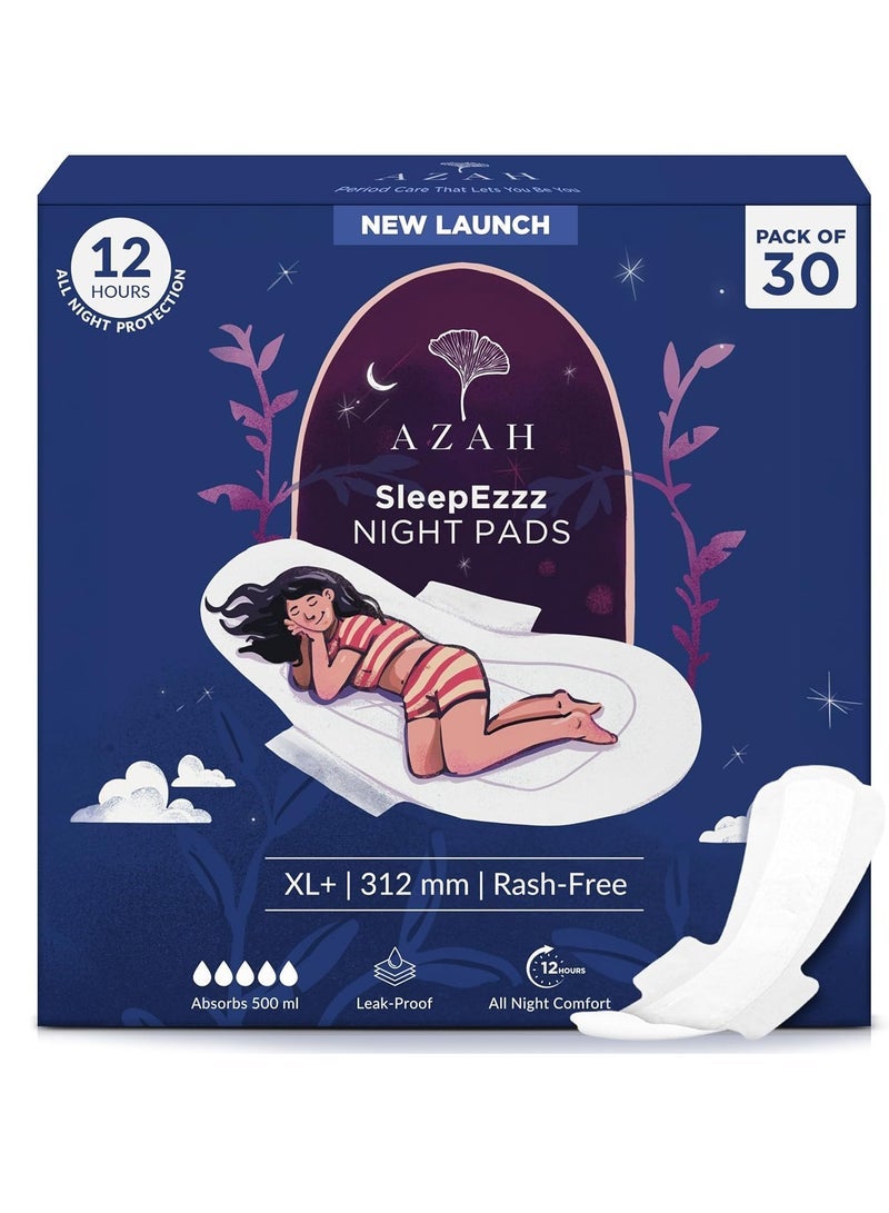 Azah XL+ Sanitary Napkins for Women [Pack of 30] | 312MM Large Night Pads | Cottony Soft Sanitary Pads for Women | XL+ Pads for Women | Leak Proof for Overnight Protection | Extra Long & Wide Back - Image 1