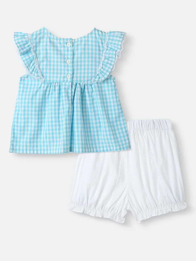 Nautinati Nautinati Girls' Yarn Dyed Print Top and Pants Set with Lace Panel