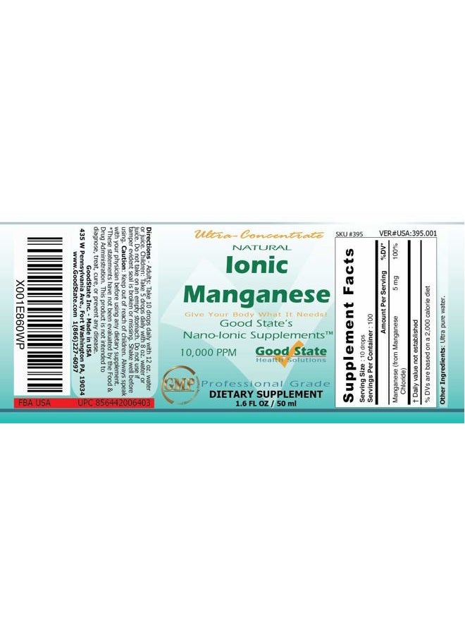 Good State Natural Ionic Manganese | Liquid Concentrate | Nano Sized Mineral Technology | Professional Grade Dietary Supplement | Helps Prevent Osteoporosis & Inflammation | 1.6 Fl oz Bottle (50 mL) - Image 2