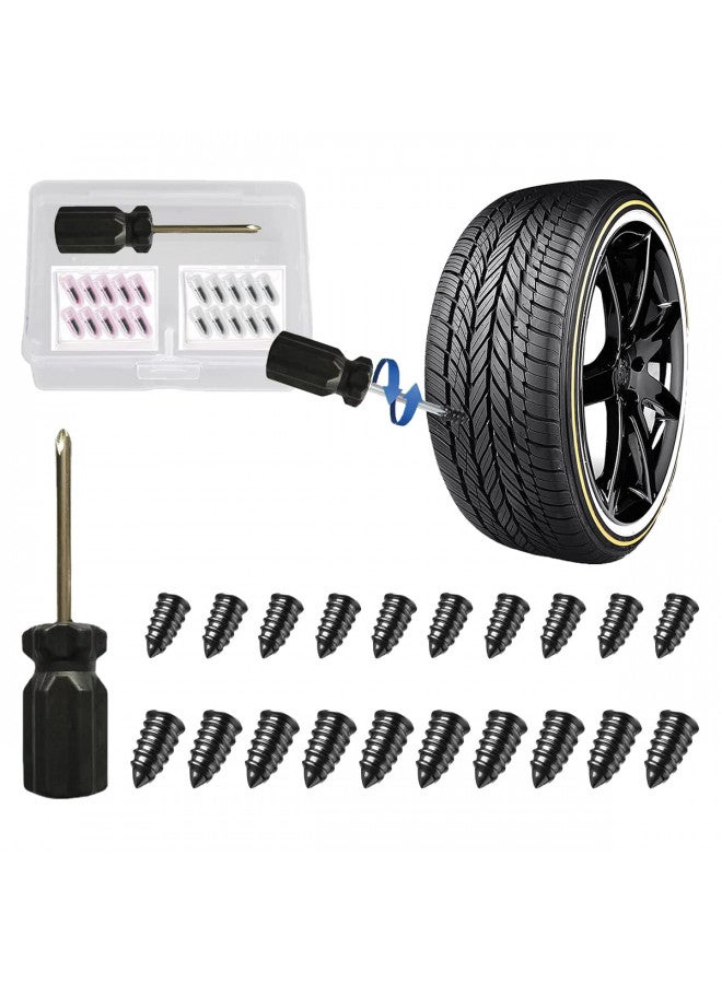GradCap 20pcs Tyre Repair Kit, Tire Rubber Nails Tool, Self-Service Car Wheel Puncture Repair Screws with Screwdriver Set for Auto, Motorcycle, Bike, Truck, Tractor, Jeep, ATV (10S & 10L) - Image 1